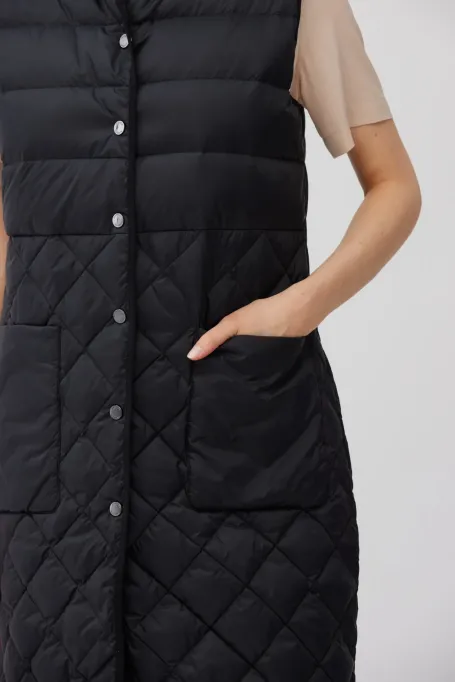 Vestă neagră cu puf lung