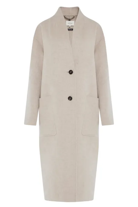 Palton dublu bej din lână și mătase