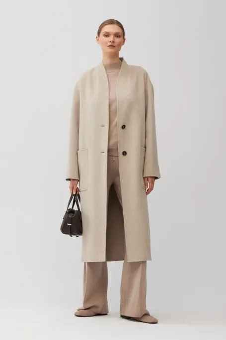 Palton dublu bej din lână și mătase