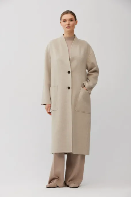 Palton dublu bej din lână și mătase