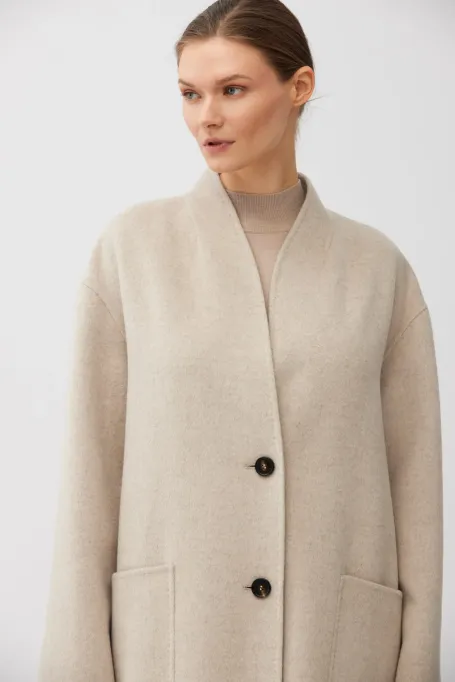Palton dublu bej din lână și mătase