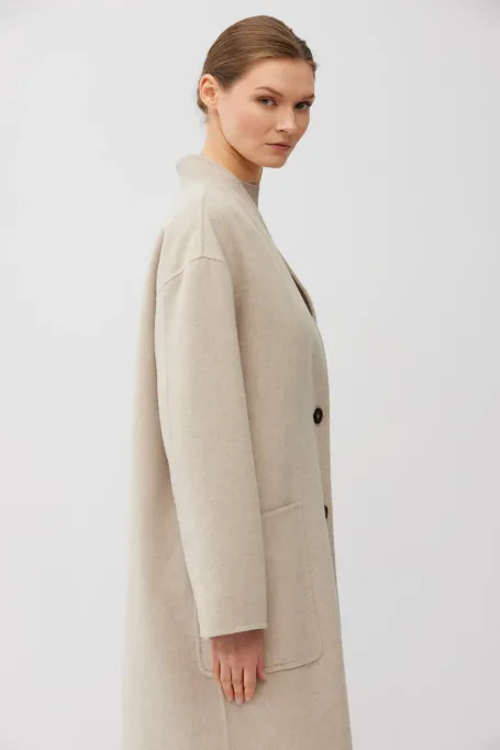 Palton dublu bej din lână și mătase