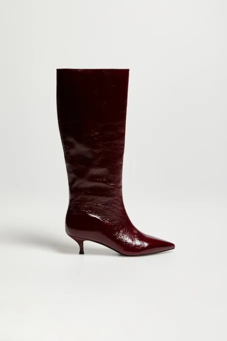 Cizme cu toc mijlociu din piele vinete