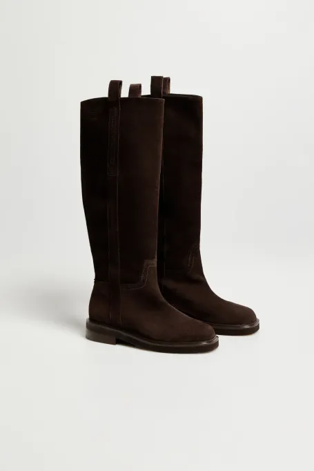 Cizme din piele întoarsă maro