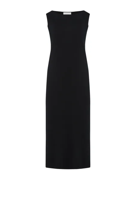 Rochie midi neagră din lână merinos Rochie midi neagră din lână merinos