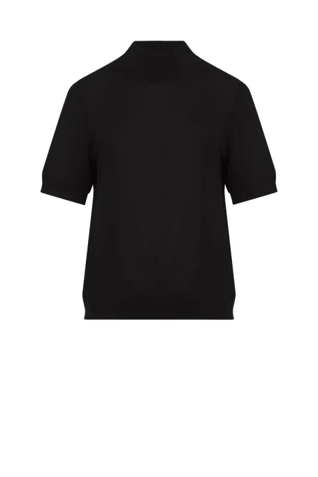 Pulover negru cu mânecă scurtă din lână merinos