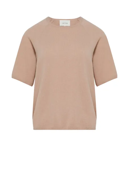 Bluză roz cu mânecă scurtă din lână merinos și cașmir