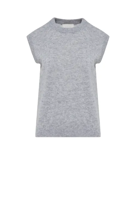 Pulover gri din lână merinos și cașmir