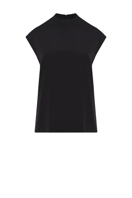 Bluză de mătase neagră cu mâneci scurte