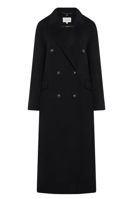 Palton lung negru din cașmir doubleface