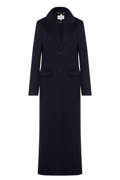 Palton lung bleumarin cu un singur rând de nasturi, dublu stratificat