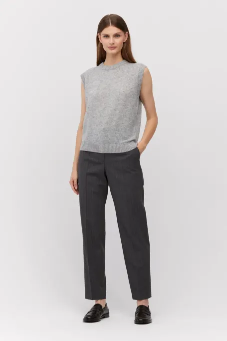 Pulover gri din lână merinos și cașmir