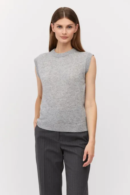 Pulover gri din lână merinos și cașmir