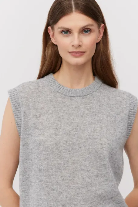 Pulover gri din lână merinos și cașmir