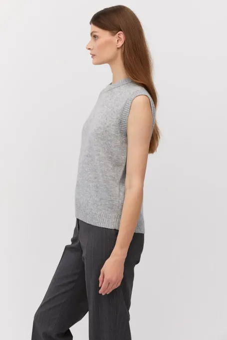 Pulover gri din lână merinos și cașmir