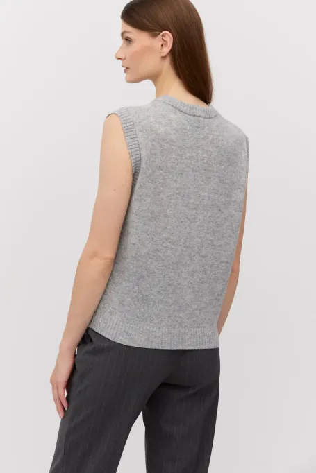 Pulover gri din lână merinos și cașmir