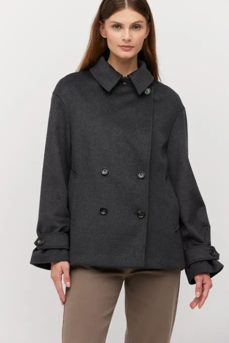Jachetă de lână gri închis la dublu