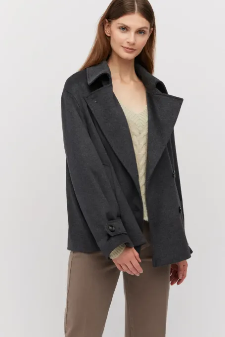 Jachetă de lână gri închis la dublu
