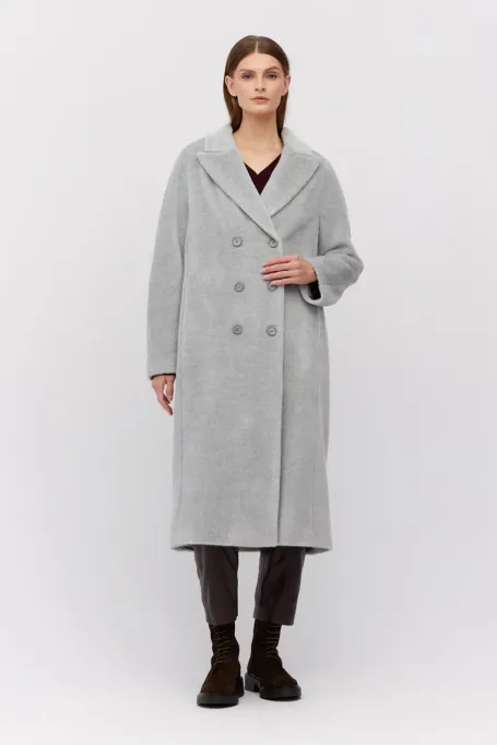 Palton lung gri cu baby suri alpaca