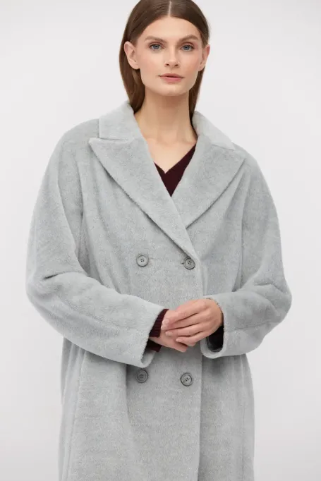 Palton lung gri cu baby suri alpaca