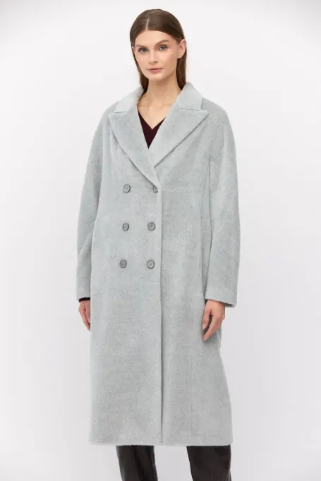 Palton lung gri cu baby suri alpaca