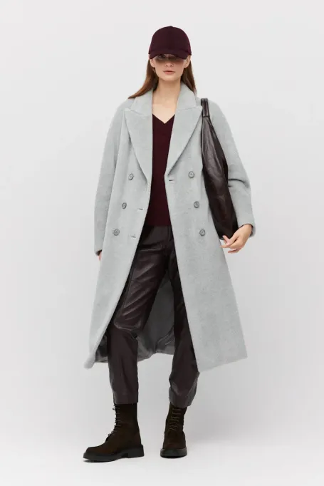 Palton lung gri cu baby suri alpaca