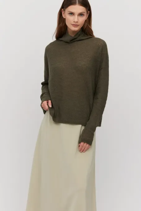 Turtleneck verde cu lana de alpaca