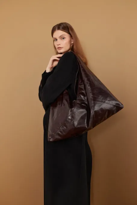 Geantă shopper vinete din piele
