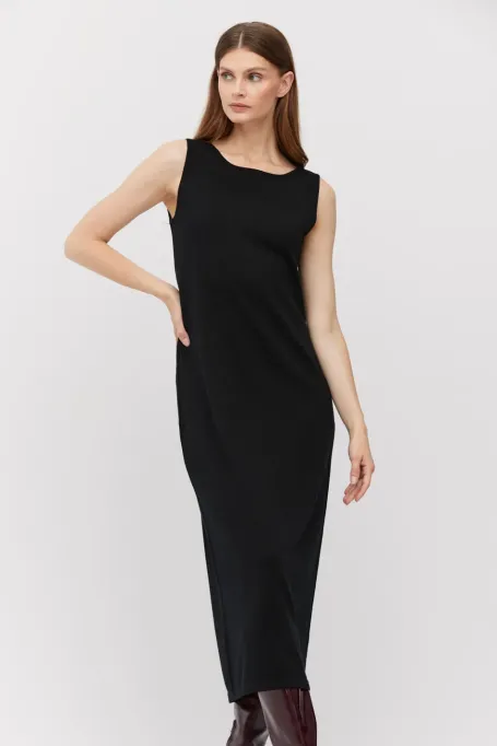 Rochie midi neagră din lână merinos Rochie midi neagră din lână merinos