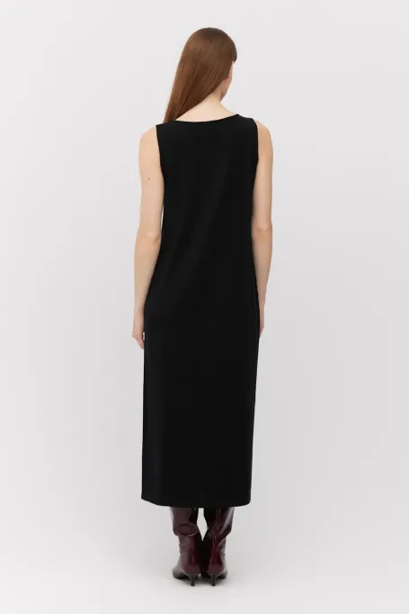 Rochie midi neagră din lână merinos Rochie midi neagră din lână merinos