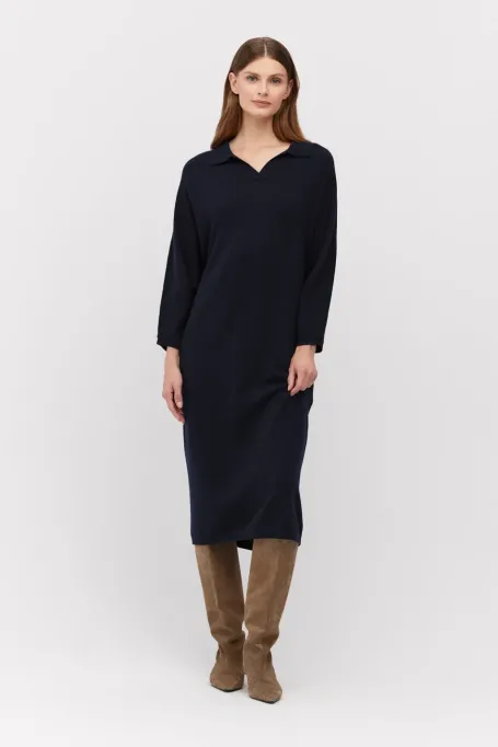 Rochie polo bleumarin din cașmir și lână merinos
