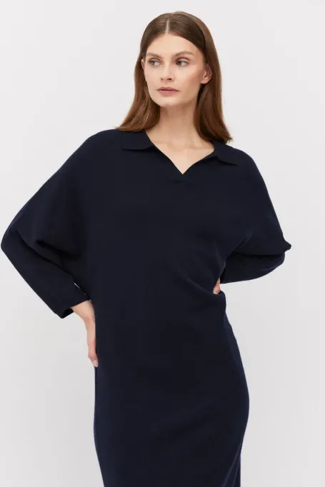 Rochie polo bleumarin din cașmir și lână merinos Rochie polo bleumarin din cașmir și lână merinos
