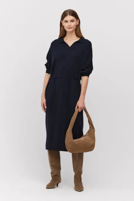 Rochie polo bleumarin din cașmir și lână merinos