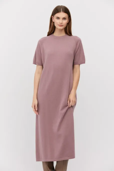 Rochie midi din lână merinos violet deschis