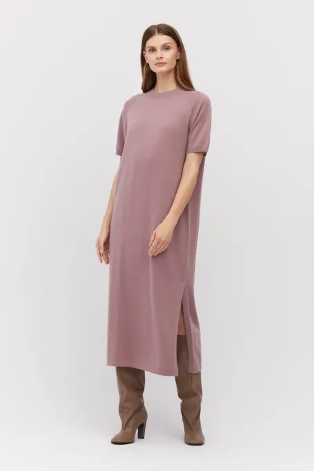 Rochie midi din lână merinos violet deschis