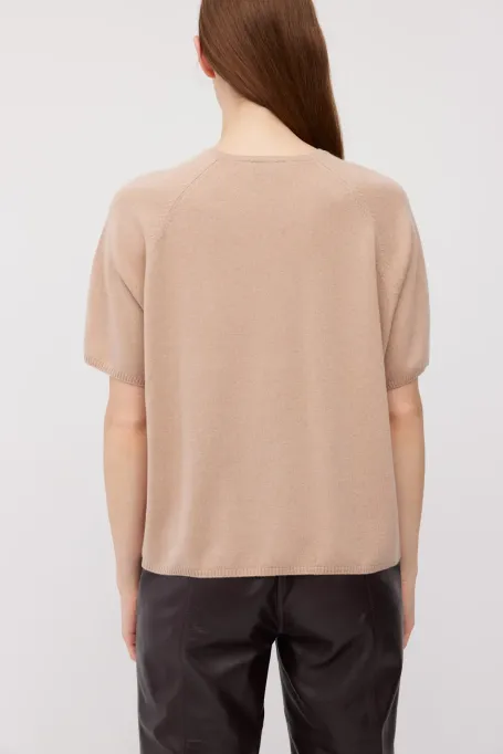 Bluză roz cu mânecă scurtă din lână merinos și cașmir