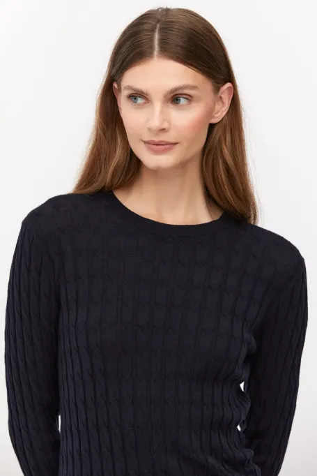 Bluză bleumarin din lână merinos, croită, cu croială