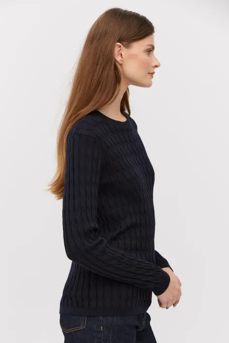 Bluză bleumarin din lână merinos, croită, cu croială