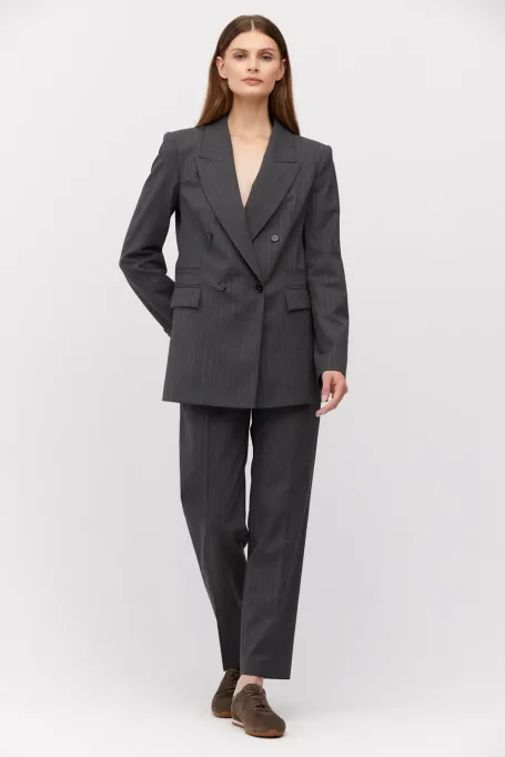 Jachetă gri din lână cu dungi pentru costum
