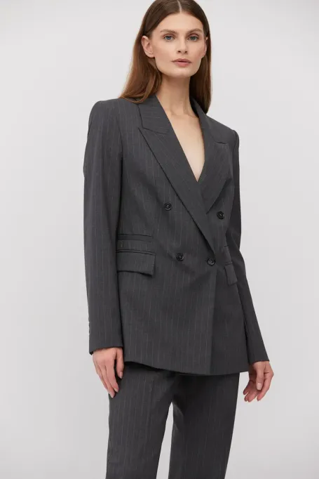 Jachetă gri din lână cu dungi pentru costum