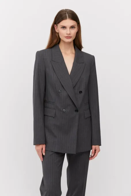 Jachetă gri din lână cu dungi pentru costum