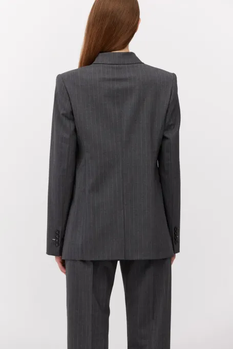 Jachetă gri din lână cu dungi pentru costum
