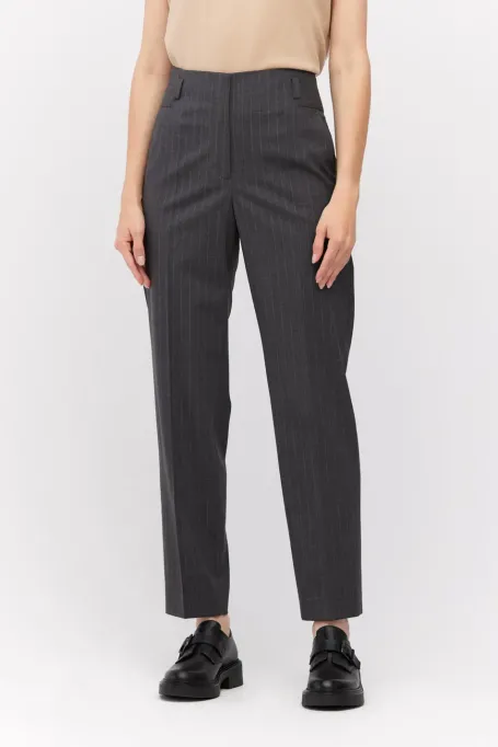 Pantaloni de costum gri din lână cu dungi