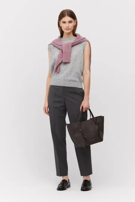 Pantaloni de costum gri din lână cu dungi