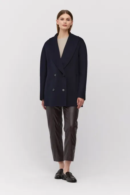 Jachetă bleumarin cu două rânduri de nasturi și mătase dublă