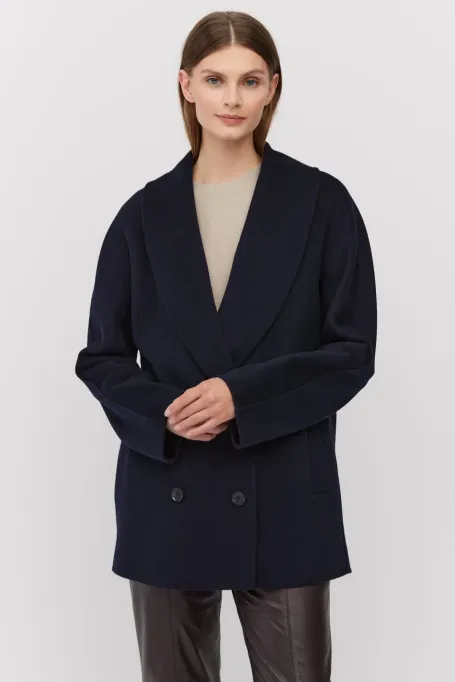 Jachetă bleumarin cu două rânduri de nasturi și mătase dublă