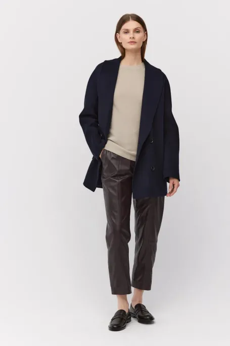 Jachetă bleumarin cu două rânduri de nasturi și mătase dublă