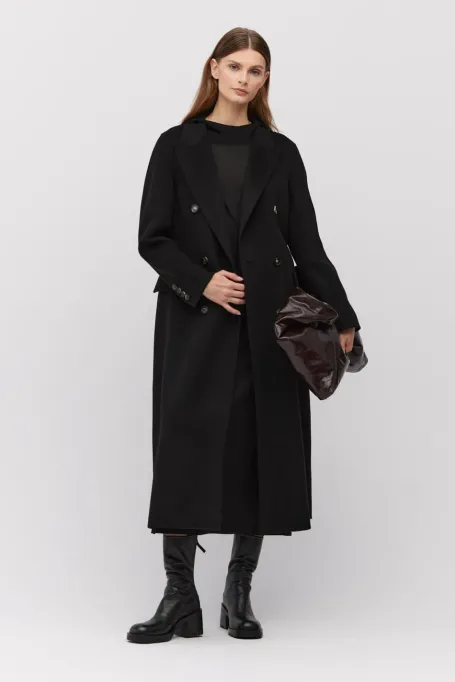 Palton lung negru din cașmir doubleface
