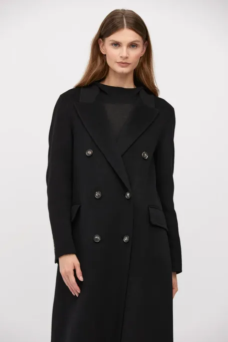 Palton lung negru din cașmir doubleface