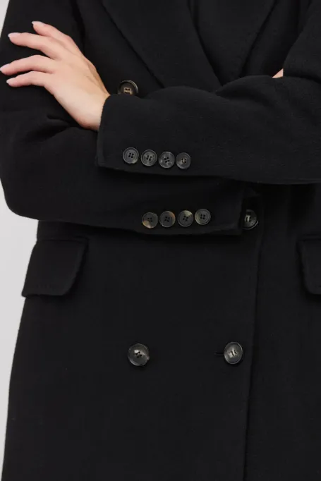 Palton lung negru din cașmir doubleface